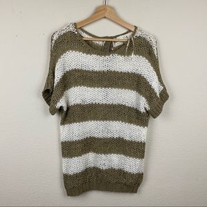 FOREVER 21 Khaki Striped Oversized Open Knit Sweater MEDIUM Button Kimono F87